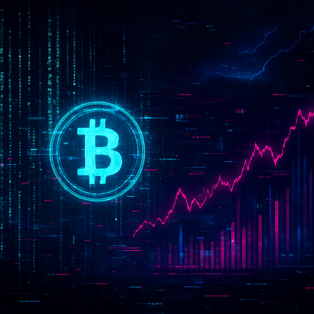AI Live Background · prompt: "Cyberpunk hacker background with neon code streams, glitching digital artifacts, Bitcoin and crypto charts, dark moody sky with electric neon accents, ultra wide cinematic banner"