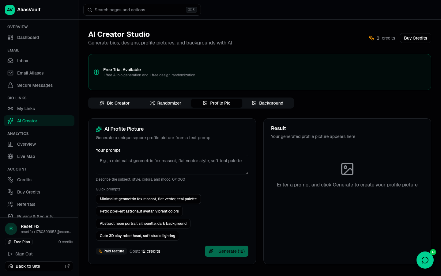 Profile Pic — Dashboard screenshot