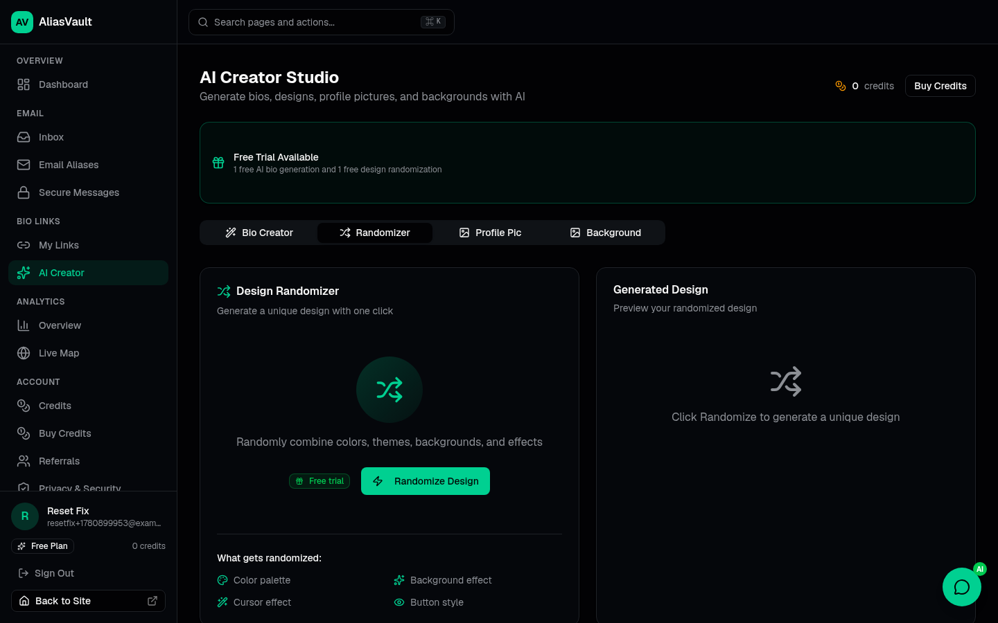 Randomizer — Dashboard screenshot